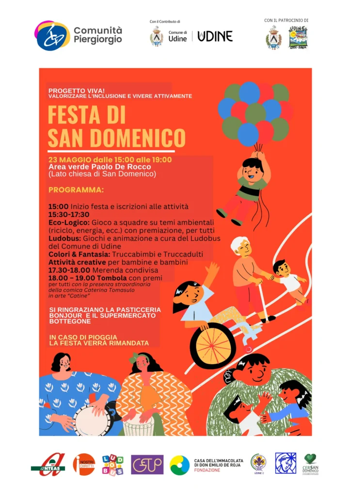 Locandina illustrata della Festa di San Domenico 2026 con programma dell&rsquo;evento, dedicato all&rsquo;inclusione e aperto a tutte le et&agrave;.