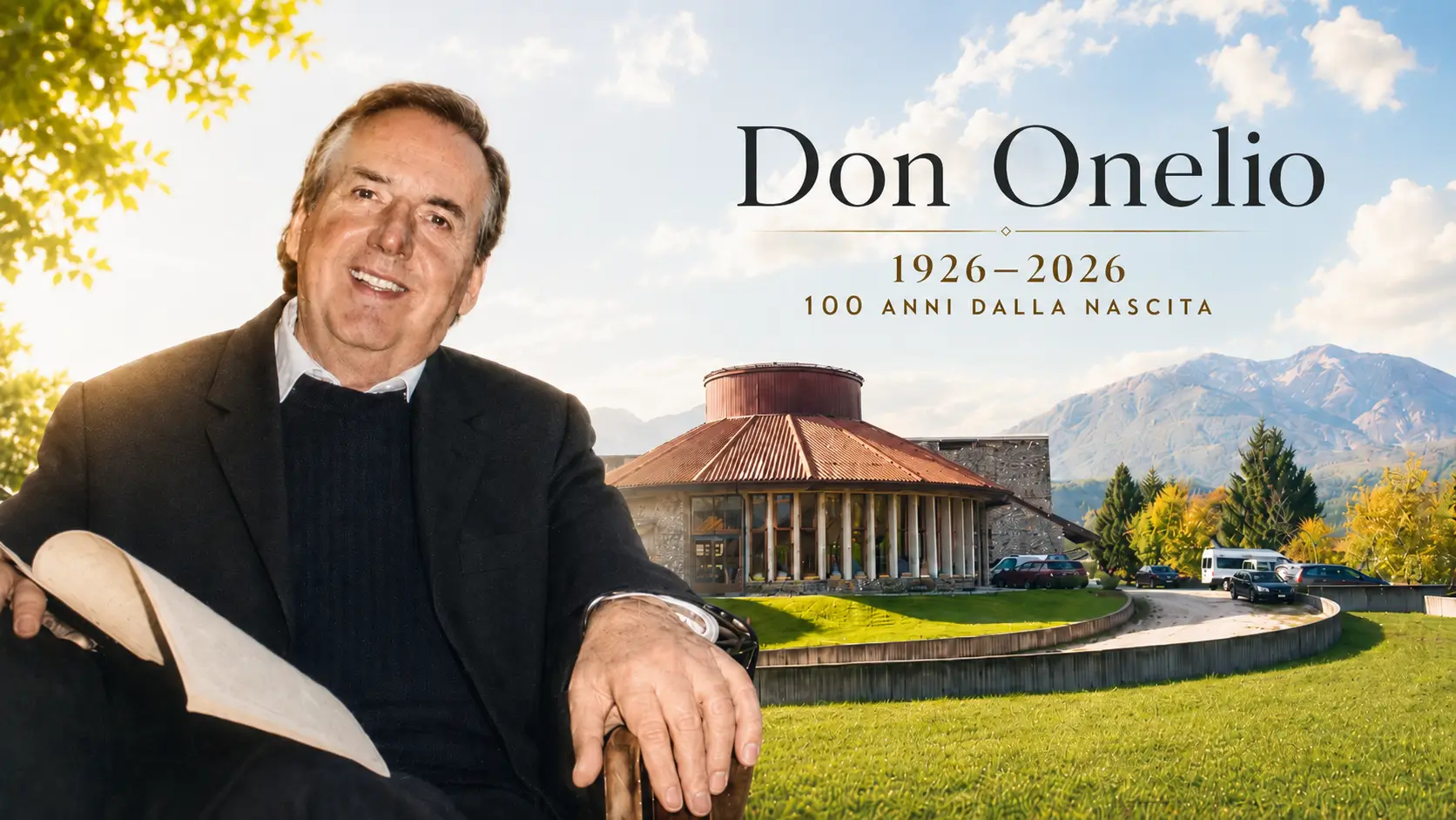 Don Onelio Ciani davanti al Centro di Caneva di Tolmezzo, nel centenario della nascita. 1926-2026
