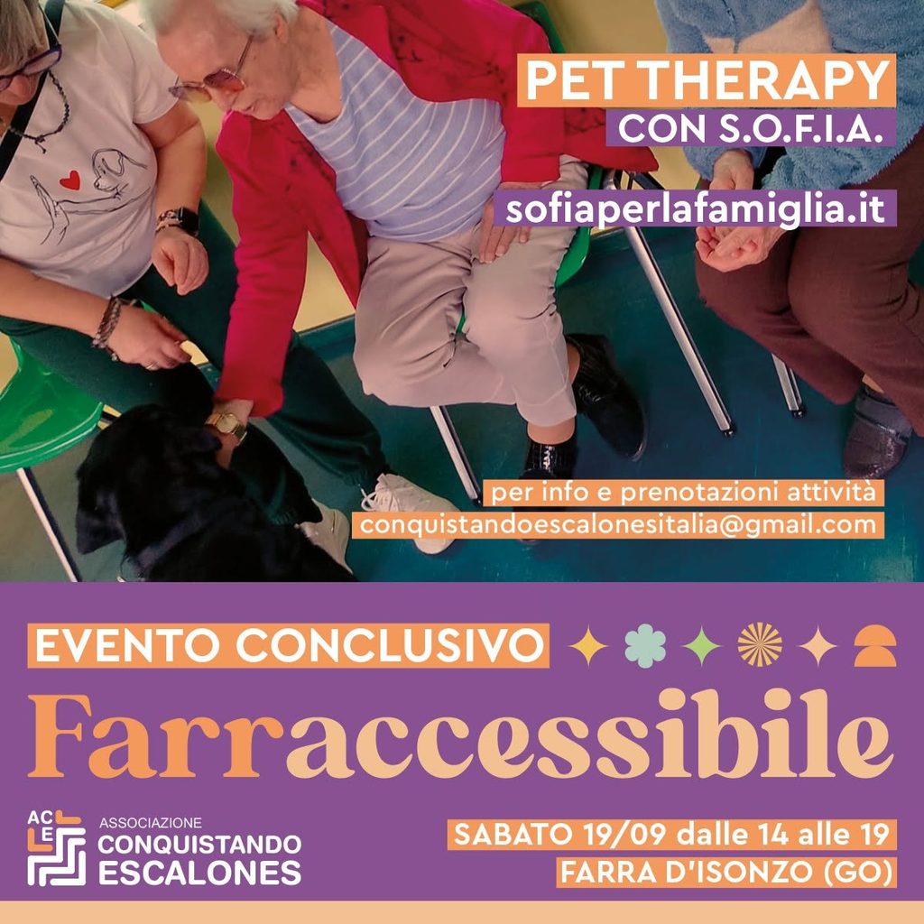 Attività di pet therapy con S.O.F.I.A. durante l’evento Far(r)Accessibile.